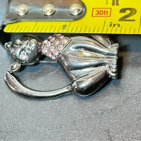 1928 Black Cat Brooch, Enamel Rhinestone Embellishments 1831 R - Picture 7 of 7